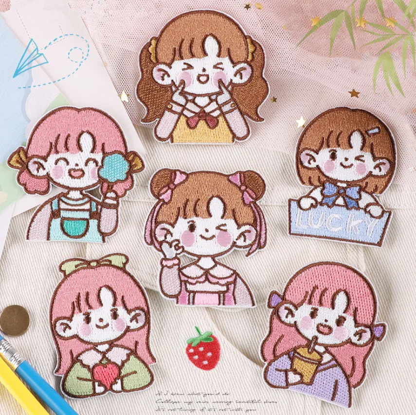 

10 Pcs Stick Iron Girls Embroidery Patches Embroidered Clothing Hat Bag Shoe Repair Material Phone Gift Box Decor DIY Accessory
