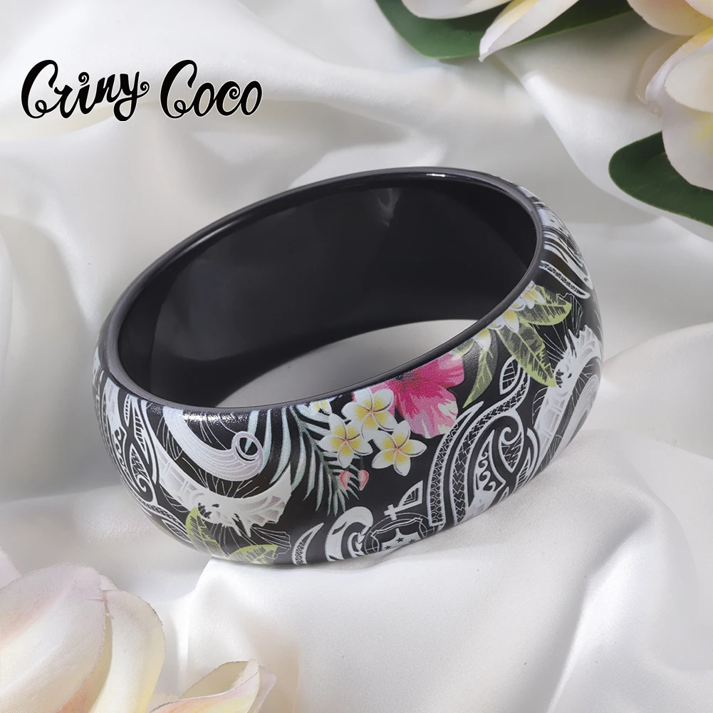 

Cring Coco New Plumeria Flower Bangle Polynesian Women's Hand Bracelets on hand Fashion Hawaiian Acrylic Bangles Bracelet 2022