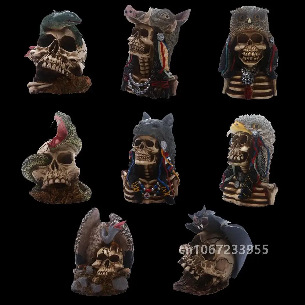 Креативный череп змея сова волк статуя скелет животного из смолы скульптура