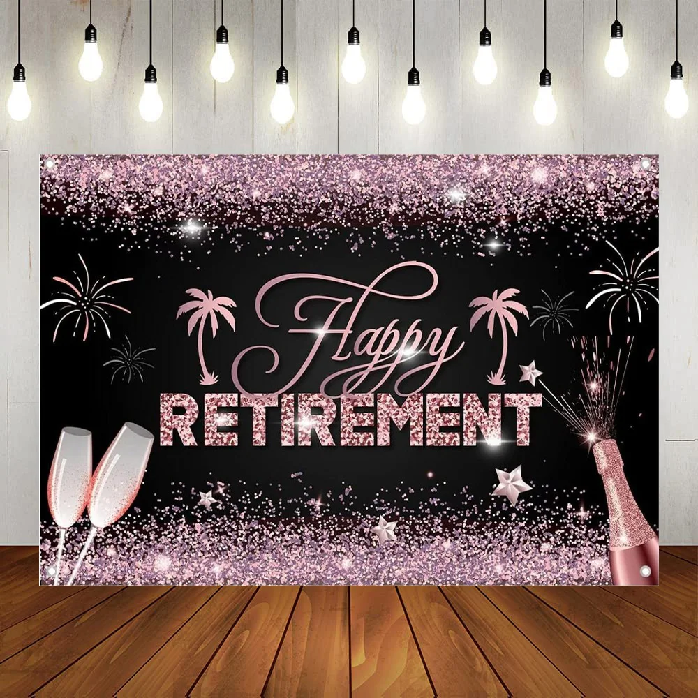 

Розовый Блестящий Фон для фотосъемки с надписью "Счастливая пенсия"