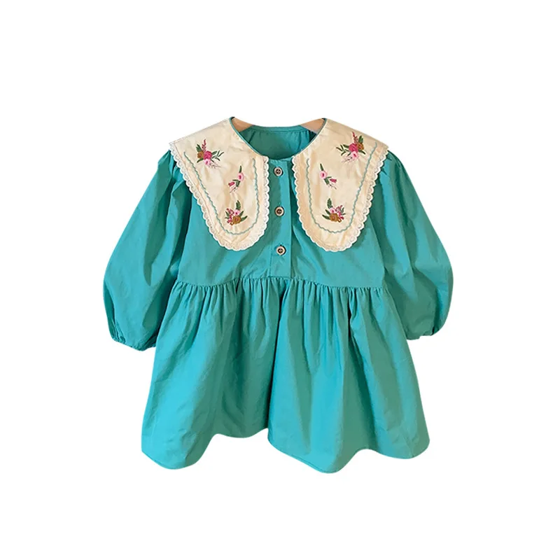 

2023 New Spring Autumn Long Sleeve Lapel Casual Dress Embroidered Kid Clothes Girl Korean Style Children Dress 1 2 3 4 5 6 7yrs