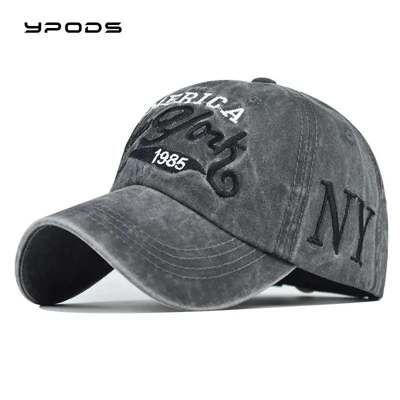 

New NY Large Letter Stereoscopic Embroidery Baseball Cap High Grade Pure Cotton Cap Washed And Old Coated Baseball Cap