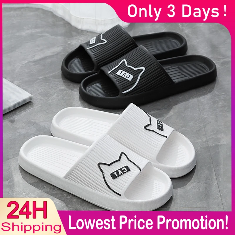 

Шлепанцы женские летние, мягкие сандалии на толстой платформе, с мультяшным принтом кота, сланцы для дома и улицы, пляжные шлепанцы для пар