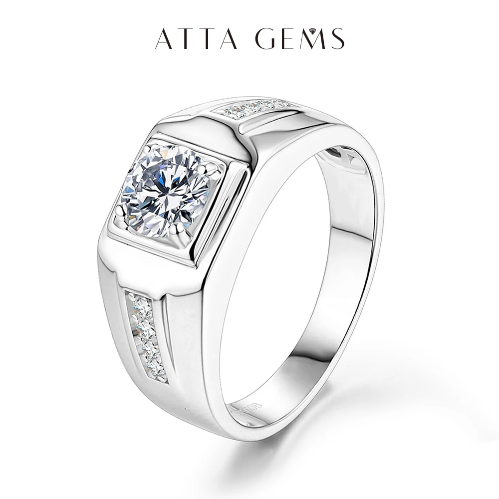 

Attagems 925 Sterling Silver Men's College Graduation Rings 1.0CT 6.5mm D Color Moissanite Diamond Father's Ring Fine Jewelry