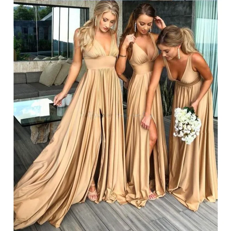 

Европейское и американское весенне-летнее популярное женское новое платье на бретельках с глубоким V-образным вырезом для подружки невесты банкетное платье для сестры