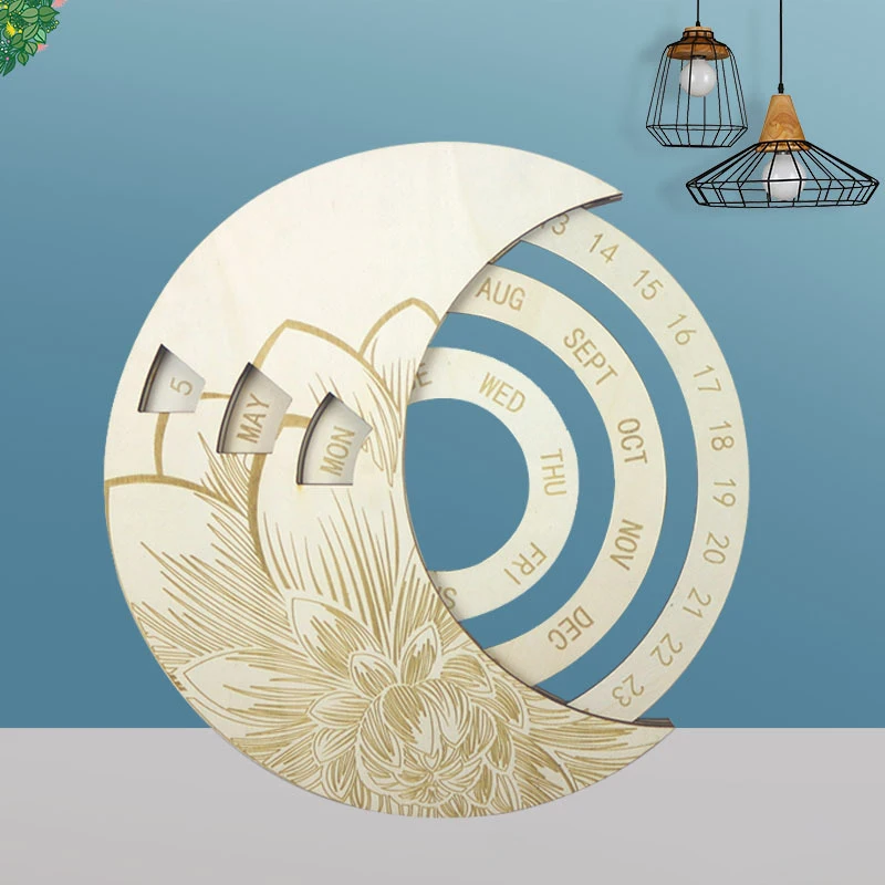 

Round Wood Calendar Special Days Reminder Calendar Clock Wooden Board Crafts Handicraft Home Study Hanging Ornament Decoration