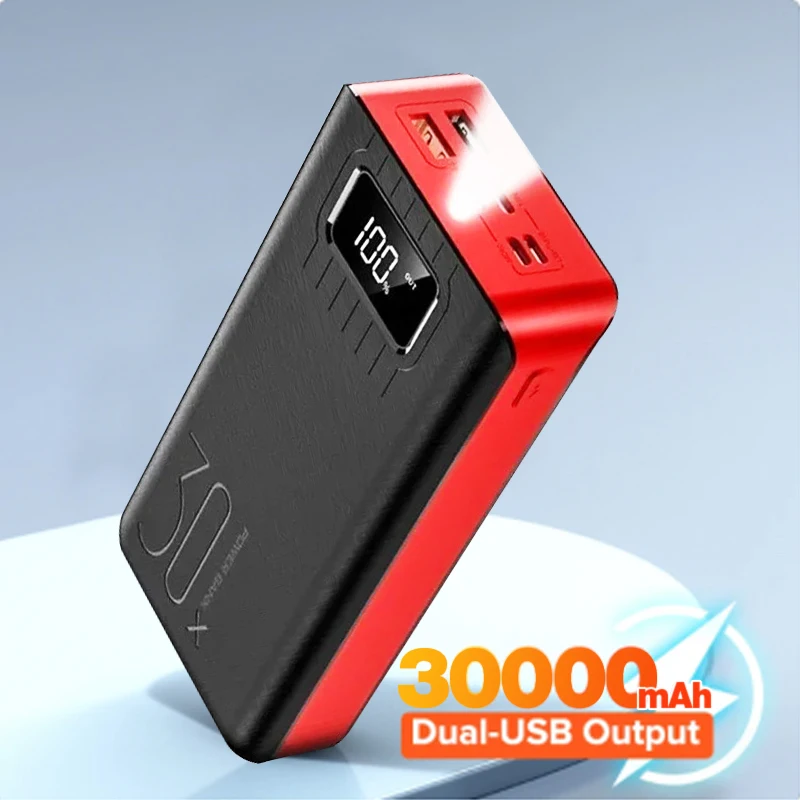Внешний аккумулятор со светодиодной подсветкой 30000 мАч с цифровым дисплеем