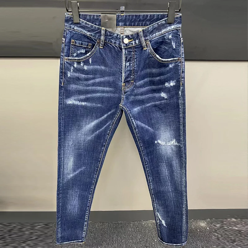 2022 Starbags DSQ fashion Chic High street slim feet splice ripped denim pants men