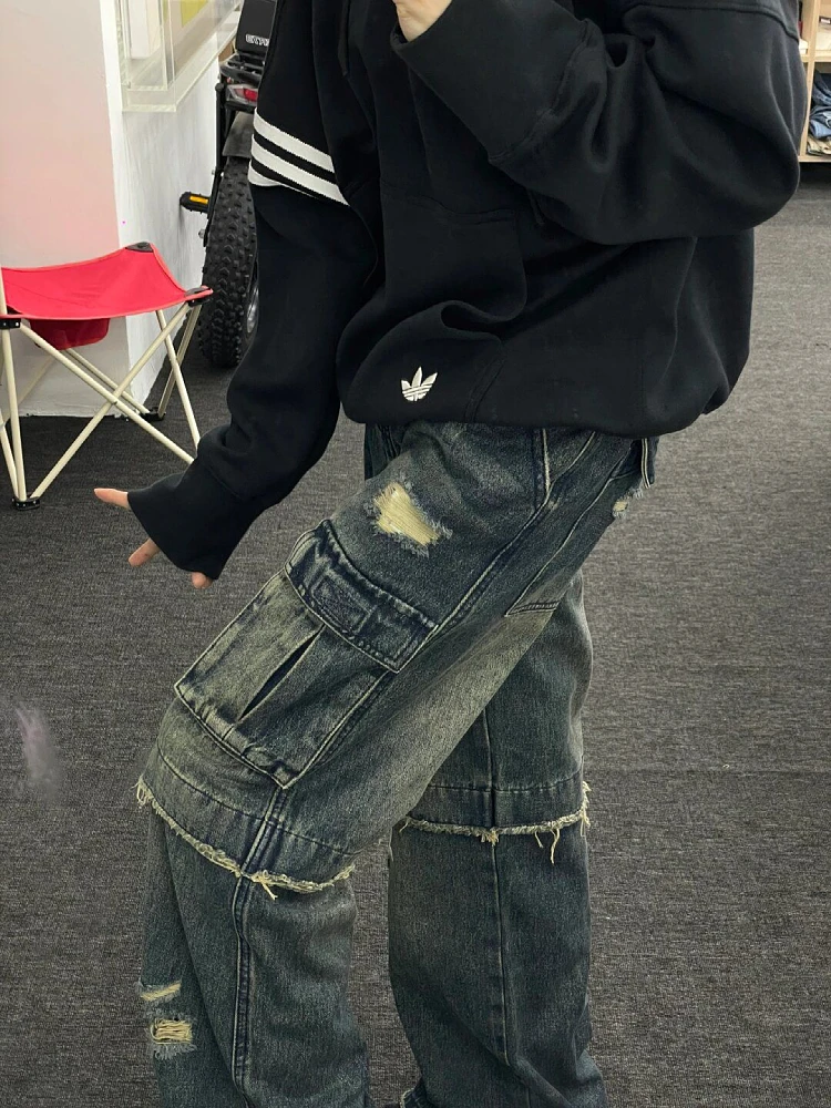 Джинсы Wpman с широкими штанинами джинсовые брюки в пол брюки-карго новый дизайн