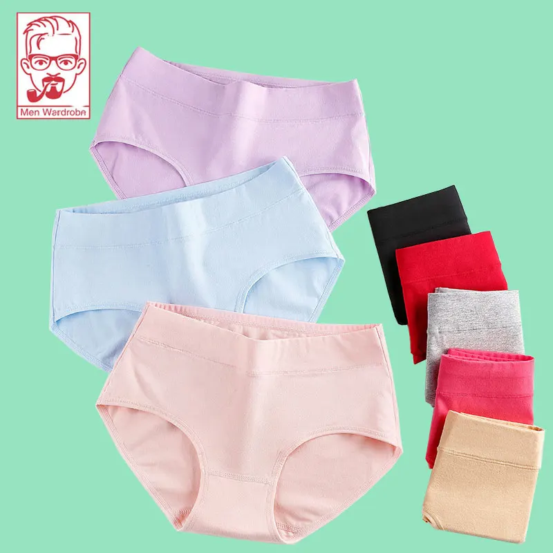 

Women's Mid-Waisted Cotton Underpants Solid Colored Briefs Large Size Lady Panty Breathable And Comfortable Women's Underwear