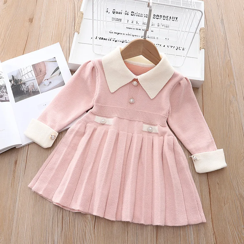 

Winter Dress For Girls Babi Clothes Knitted 2022 New Costume Korean Child Casual Dresses School Young Children A002