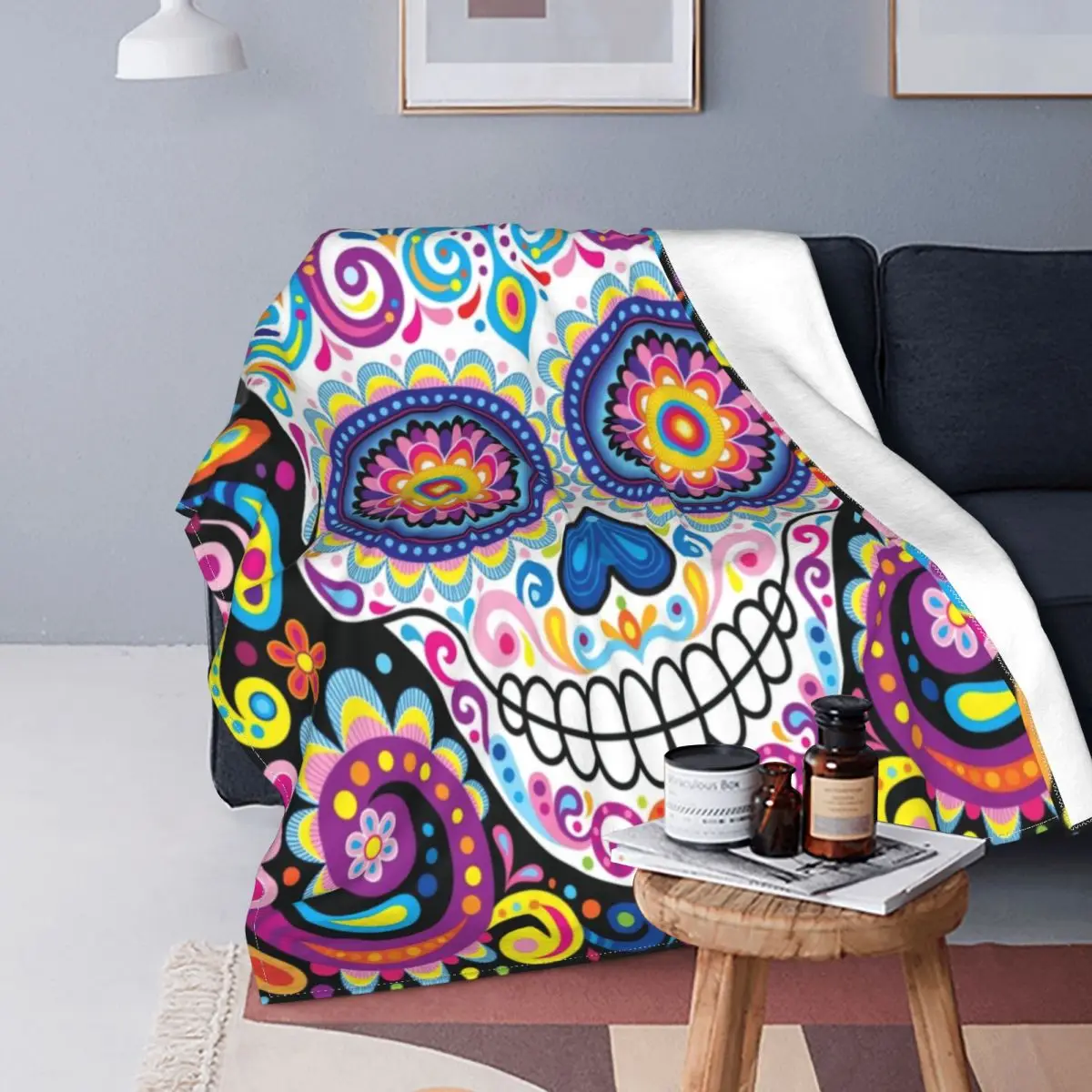 

Mexican Sugar Skull Art Blanket Soft Flannel Fleece Warm Day of the Dead Gothic Throw Blankets for Home Bed Sofa Bedspreads