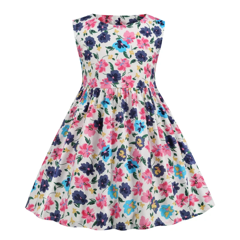 

2022 New Arrival Baby Girl Dress Sleeveless Flower Print Cotton Casual Wear Kids Clothing Children's Wear Summer 2-7 Years
