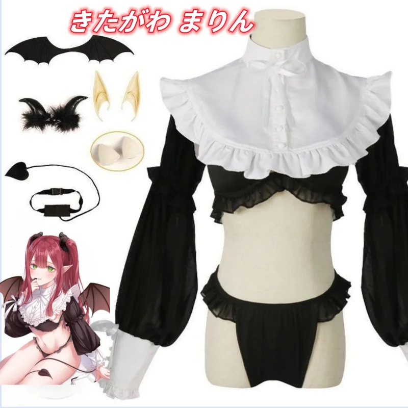 

Anime Rizu Kyun Cosplay Costume My Dress Up Darling Cosplay Costume Tops Underpants Sleeve Earrings Wig Succubus Full Uniforms