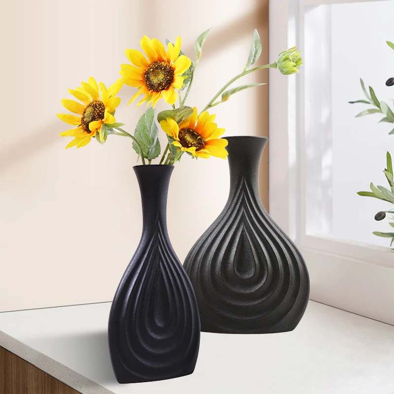 Скандинавская черная керамическая ваза простой креативный фарфоровый матовый