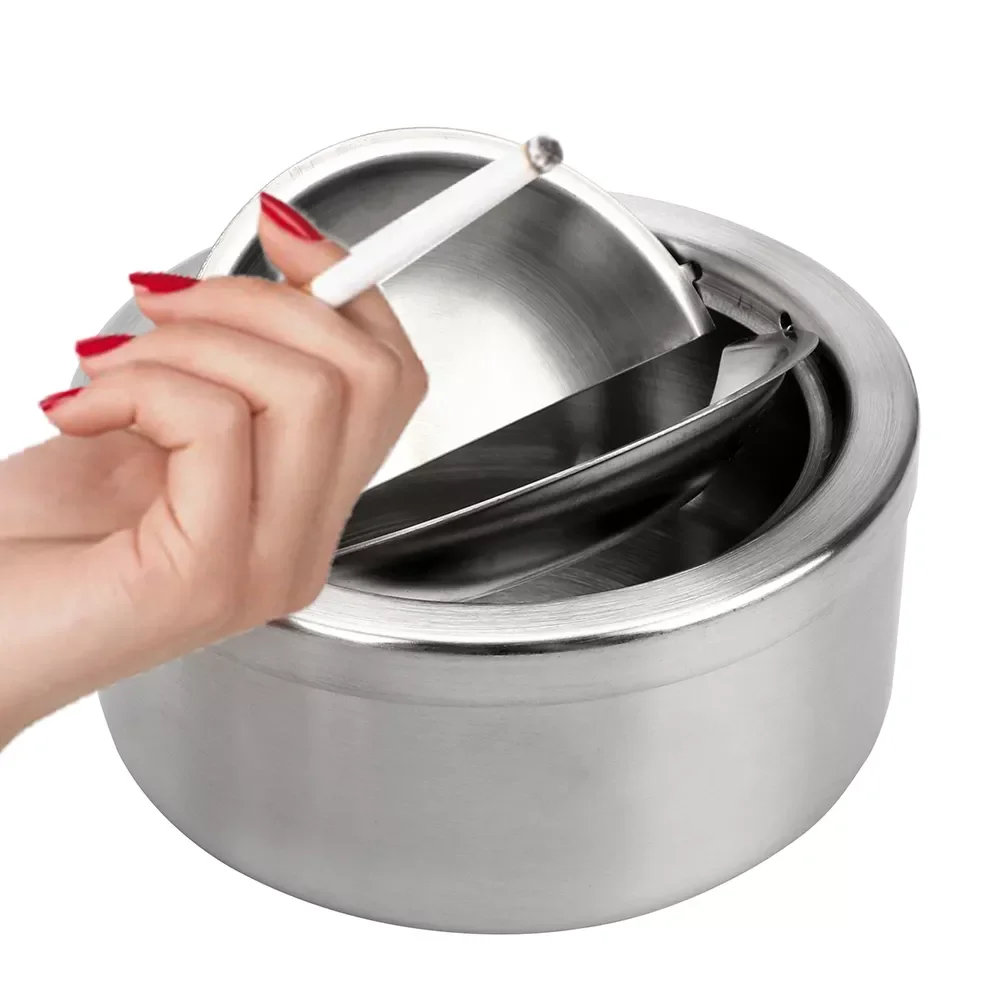 

Windproof Stainless Steel With Lid Cigarette Ashtray Ash Storage Case Round