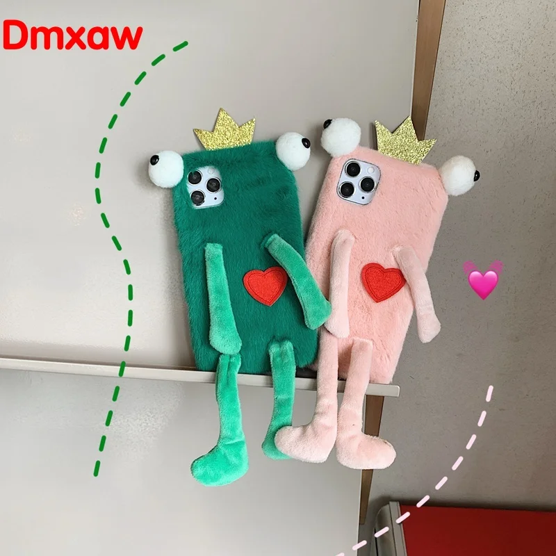 Fur Plush Cartoon funny cute frog Phone Case For iPhone 14 13 12 11 Pro Max mini XS XR X 8 7 6 6s Plus |