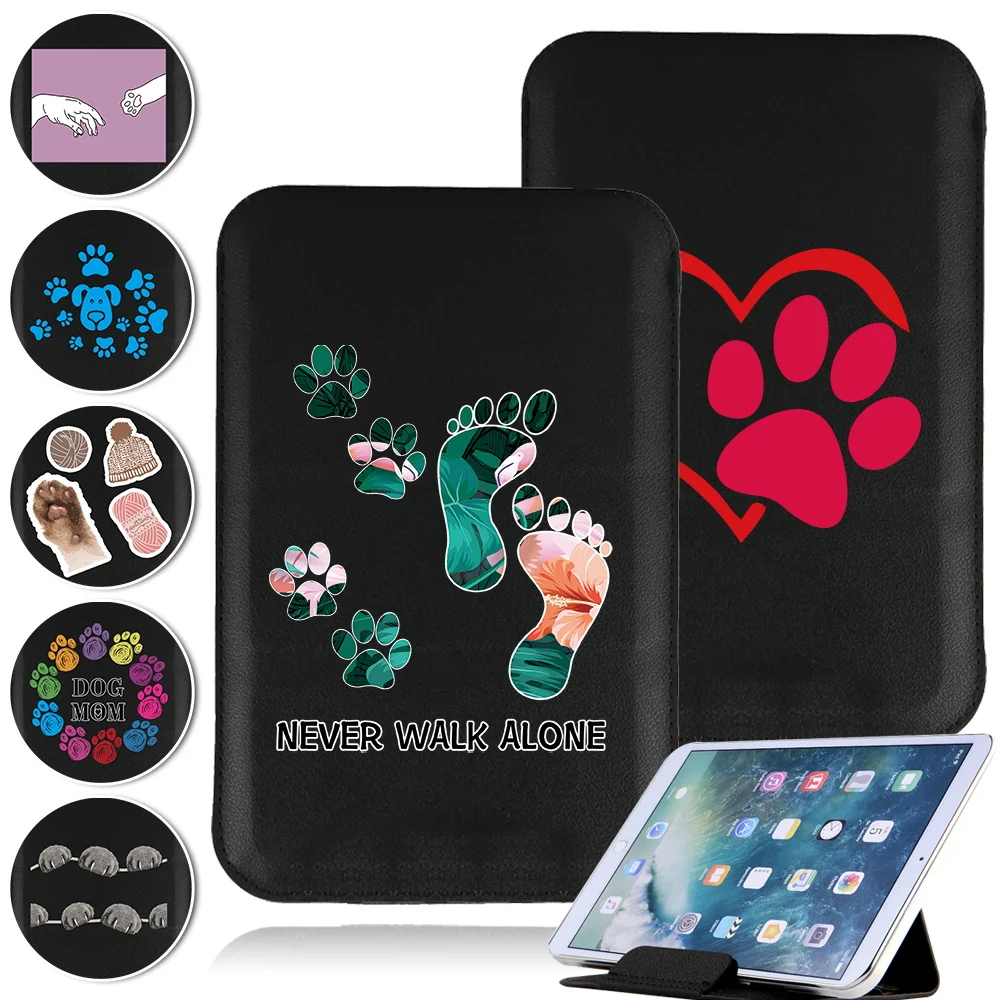 

Portable Tablet Magnet Pack Bag for 7 8 10 10.1Inch Sleeve Stand Cover Pouch Footprints Series Pu Leather Universal Folding Case