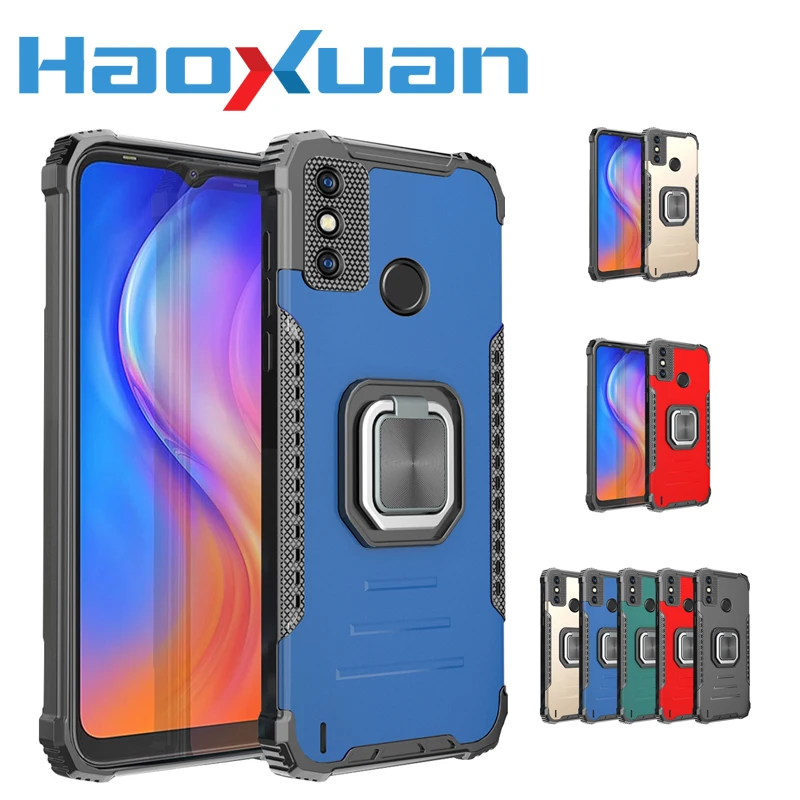 

HAOXUAN Shockproof Finger Ring Phone Case For Tecno Spark 6 Magnetic Car Holder Armor Protective Cover For Tecno Spark 6 GO