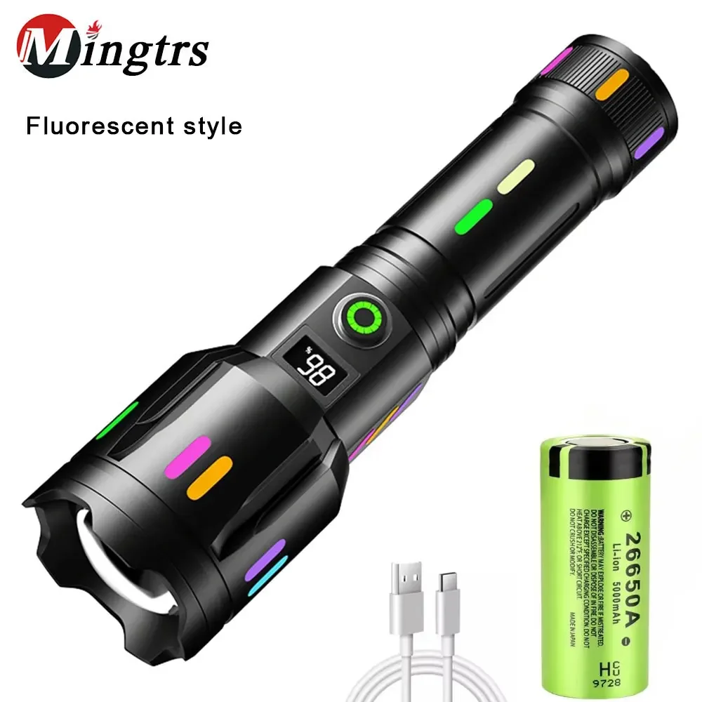 

500W Ultra Powerful LED Flashlight High Power Torch Light Tactical Flash Lights 3000M Long Shot Work Lantern with Fluorescent