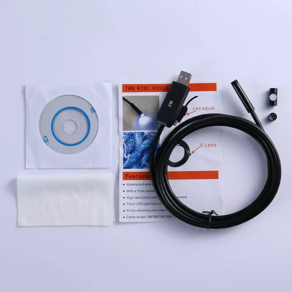 

CMOS VGA 7mm Lens Waterproof USB Endoscope Wire Camera 6 LED Adjustable 2M/5M/7M Cable 640XX480 USB2.0/1.1 Dropshipping