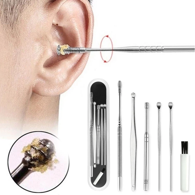 

7/6 pcs set Stainless Steel Ear Wax Pickers Spiral Earpick Wax Remover Curette Ear Pick Cleaner Spoon Ear Clean Tool
