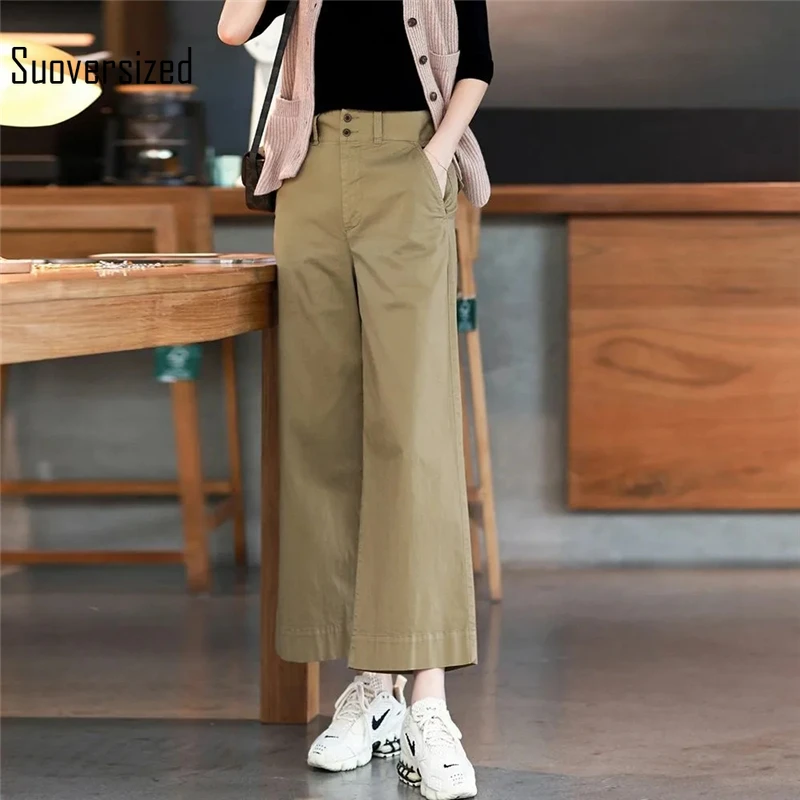 

Suoversized Chic Baggy Button Solid High Waist Wide Leg Pants Korean Classic Vintage Straght Pant Female Stylish Capris Trousers