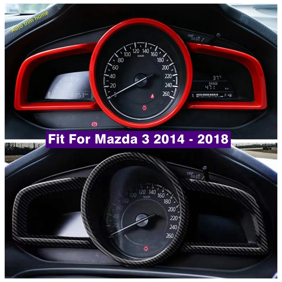 Cubierta embellecedora para salpicadero de coche, accesorio de decoración de pantalla de visualización de instrumentos, ajuste para Mazda 3 2014-2018, aspecto rojo/fibra de carbono