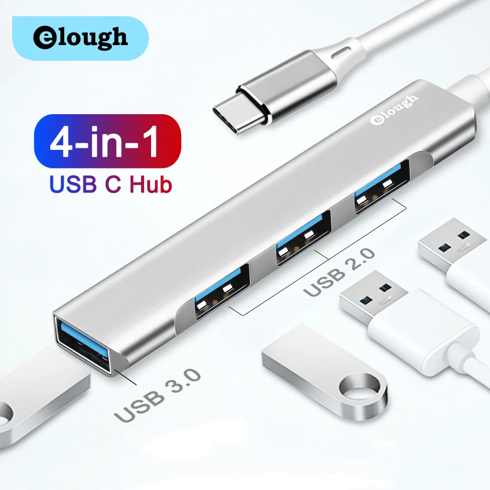 

USB-концентратор Elough с 4 портами типа C 3,1 на USB 3,0, мульти-разветвитель, адаптер OTG для Macbook Pro Air, Lenovo, Xiaomi, Huawei, аксессуары для ПК