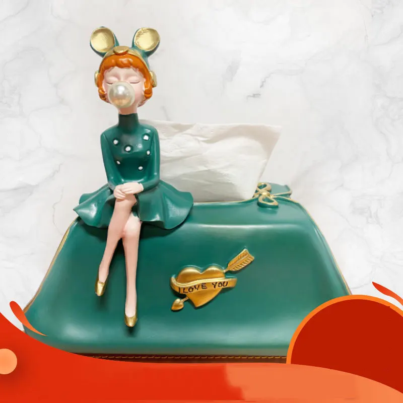 

Light Luxury Bubble Girl Tissue Box High-end Resin Table Tissue Storage Box Creative Household Paper Box Home Decoration