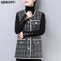 oversize 5xl vintage tweed vest plaid women coat gilet noir spring fashion chaquetas para mujer elegante button waistcoat korean