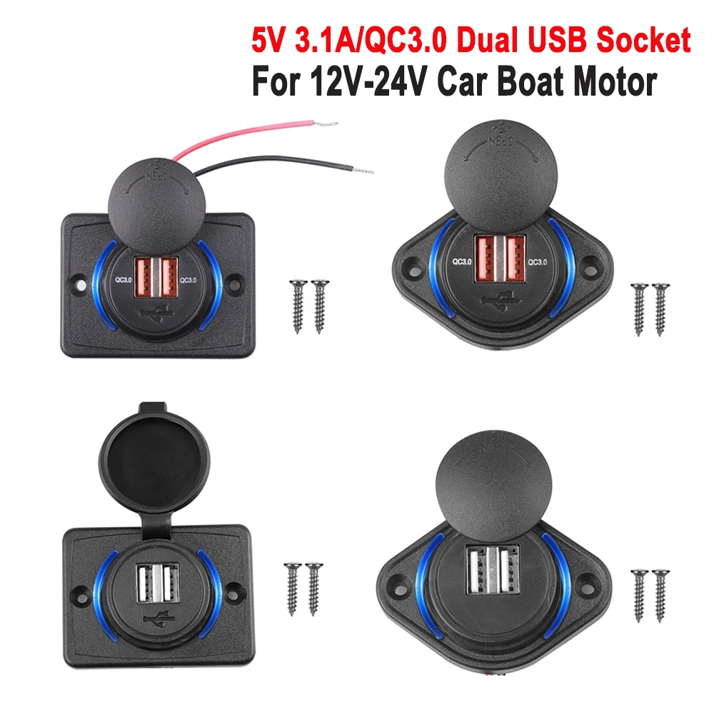 

Dual USB 3.1A QC3.0 Motorcycle Car Charger Power Socket Phone Charger Adapter Panel For Car 12V 24V Boat Bus Chair Waterproof