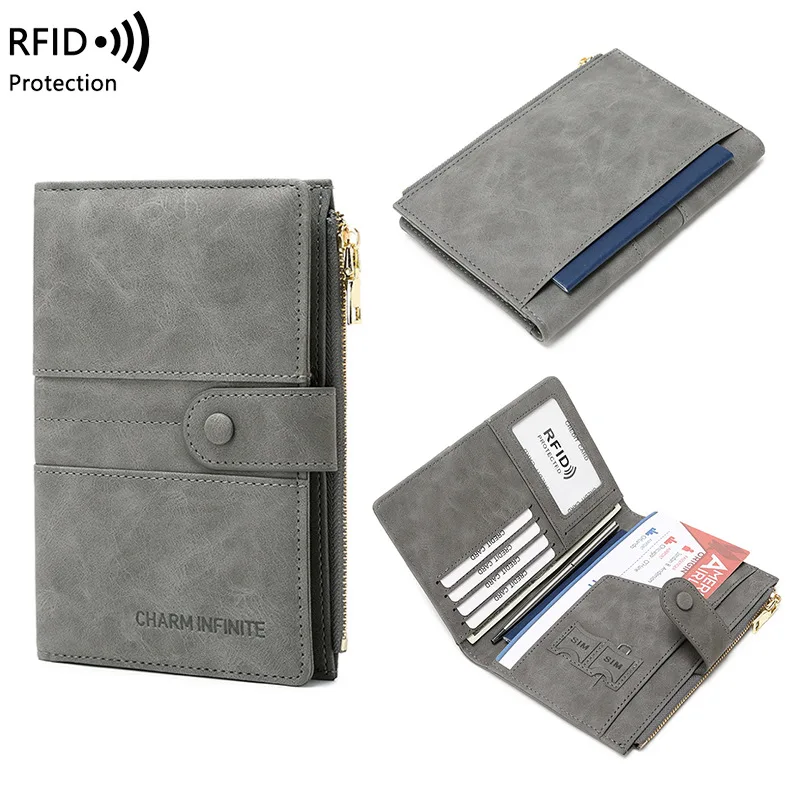 

Anti-theft Brush RFID Passport Holder Zipper Buckle Passport Holder Document Holder Multifunctional Travel Passport Bag
