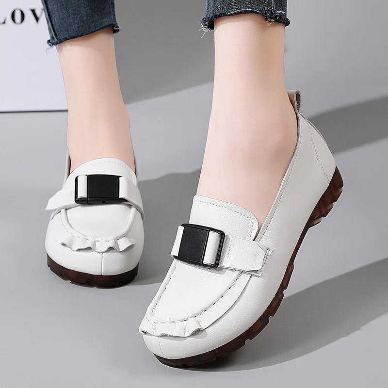 2023 New Women Flats Leather Loafers Rubber High Quality Woman Casual Shoes Non-slip Luxury Female Slip-on Boat Shoes Moccasins