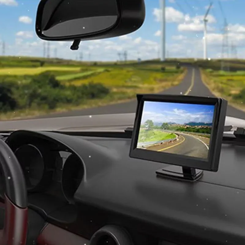 

5-дюймовый автомобильный монитор заднего вида, ЖК-дисплей, цифровой экран высокого разрешения, 2-сторонний видеовход, камера заднего вида дл...