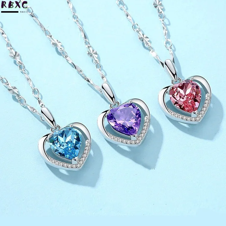 

RBXC Love Heart Pendant Necklace Tibetan Silver S925 Choker Statement Necklace Women Fashion Jewelry Gift With Box Chain