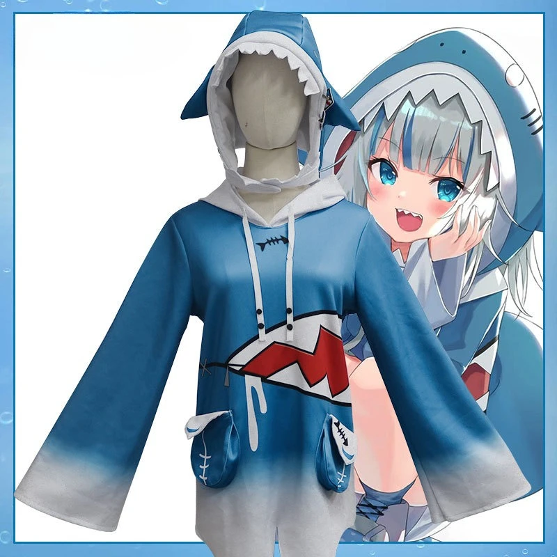 Фото ANIMECC в наличии Gawr Gura Shark Косплей Костюм Hololive Vtubers Косплей Парик Шляпа Хвост Полный комплект Наряды на Хэллоуин для женщин №2