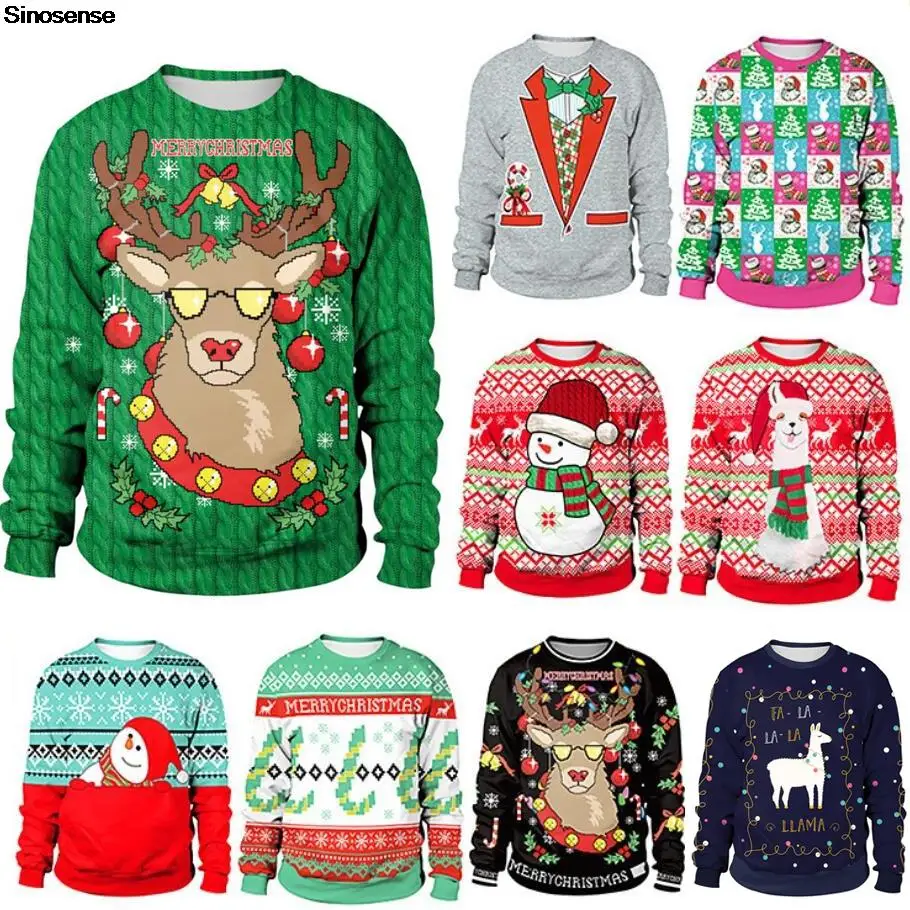 

Men Women Reindeer Snowflakes Ugly Christmas Sweater Pullover Christmas Sweatshirt 3D Funny Printed Tacky Xmas Jumpers Tops