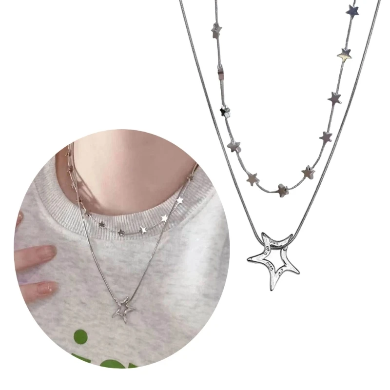 

Set of 2 Star Necklace Hollow Star Necklaces Aesthetic Accessories Star Jewelry