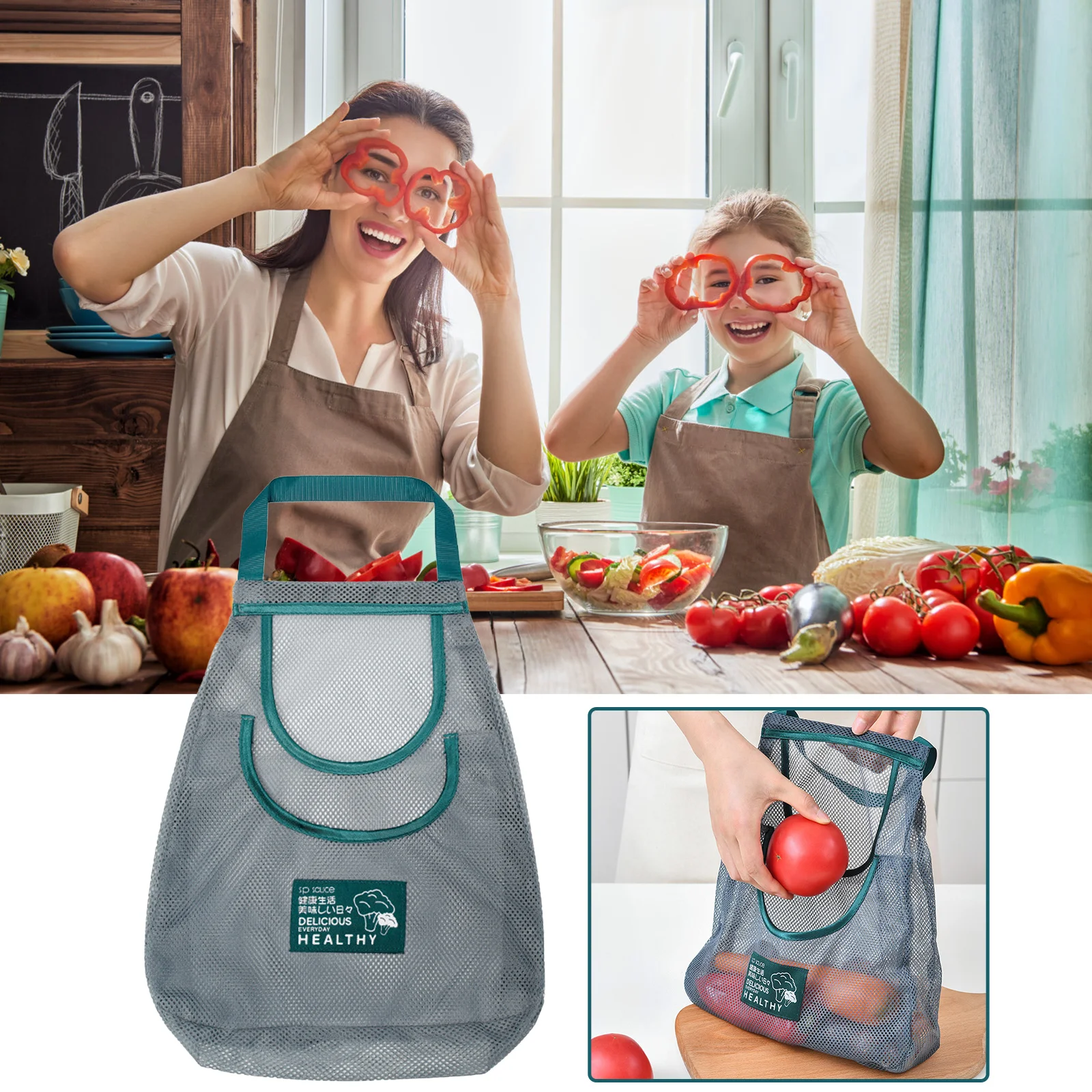 

Hangable Garlic Hanging Bag Mesh Bag Kitchen Ginger Onion Fruit Vegetable Garlic Storage Bag Multifunctional Hollow Tote Bag