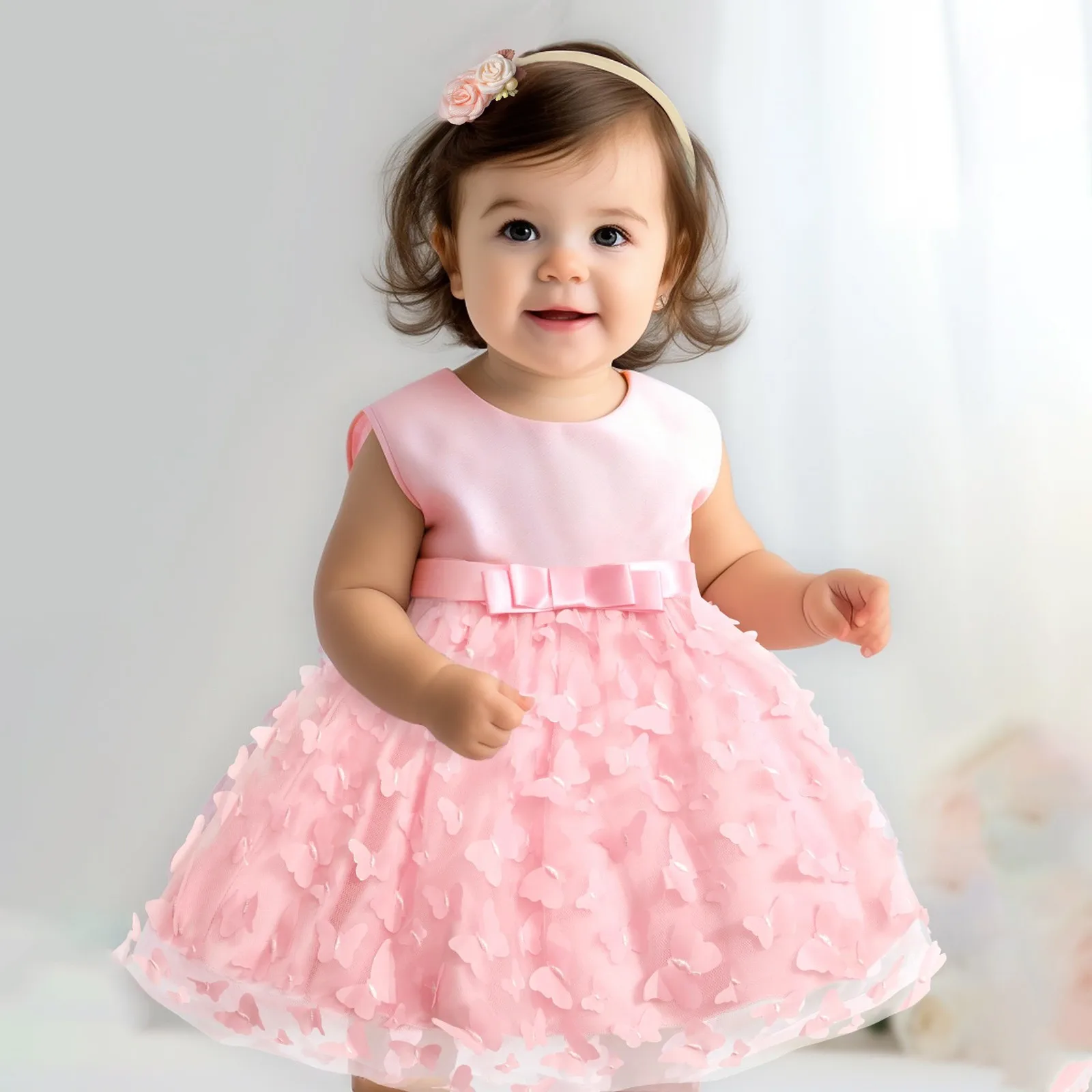 

2023 Baby Princess Dress For Girls Clothes Infant 1 Year Birthday Solid Baptism Party Dresses Butterfly Girl Wedding Costume