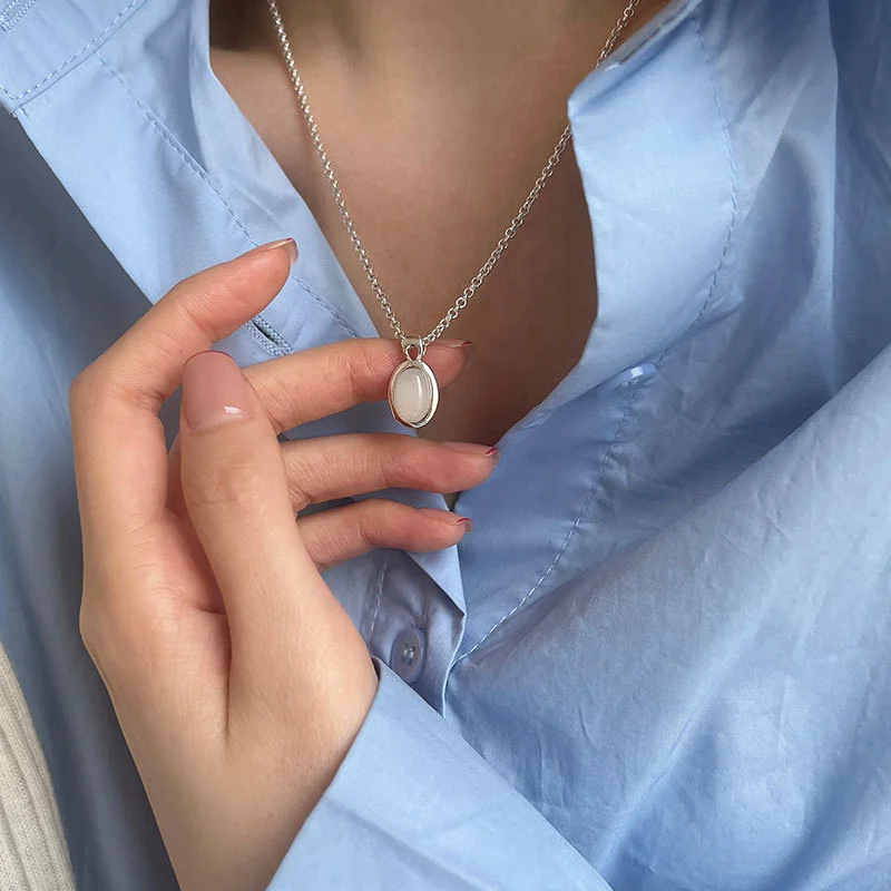 

925 full body Sterling Silver Necklace female white jade marrow clavicle chain Korean minority brand same jewelry versatile