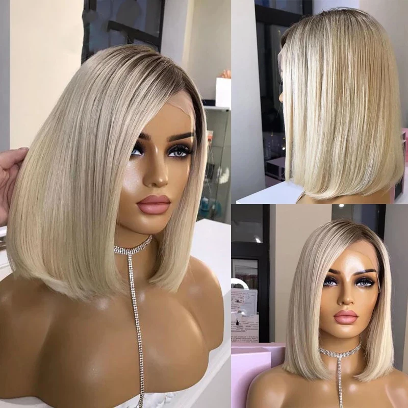 

Glueless Long Super Wavy Ash Blonde Color 200Density Brazilian Remy Human Hair Wigs Highlight Lace Front Wig Preplucked Hairline