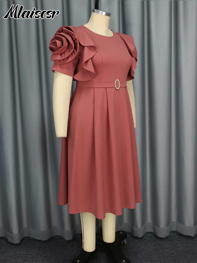 Mlaiscsr 3D Цветочное платье трапециевидной формы с короткими рукавами женское