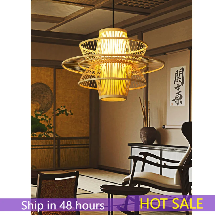 

Art hand woven bamboo ceiling chandelier, home, garden, restaurant, study, bedroom ceiling lamp decoration lamps