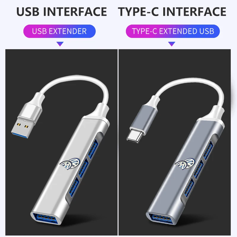 Фото Горячая новинка 2026: 4-портовый USB-хаб высокоскоростной Type-C, мультиразветвитель-адаптер для Volkswagen VW Golf 4 7 MK3 4 7 Touran Polo №3