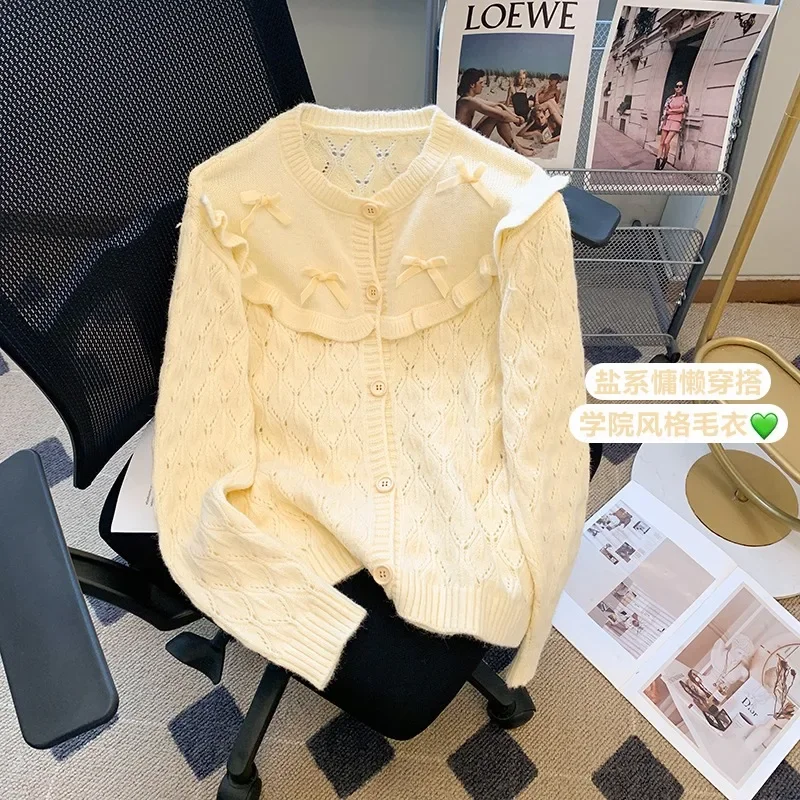 

Loose Solid Cardigan Casual Women's Sweaters Autumn/Winter 2023 Coat Long Sleeve Hollow Out Knitwear Women Jumpers