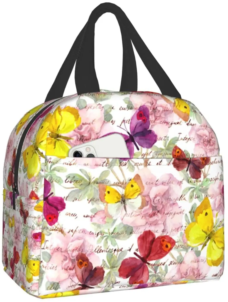 

Flower Butterfly Lunch Bags Cooler Tote Organizer Bags Reusable Lunch Box For Men/Girls/Outdoor/Work/Picnic/School