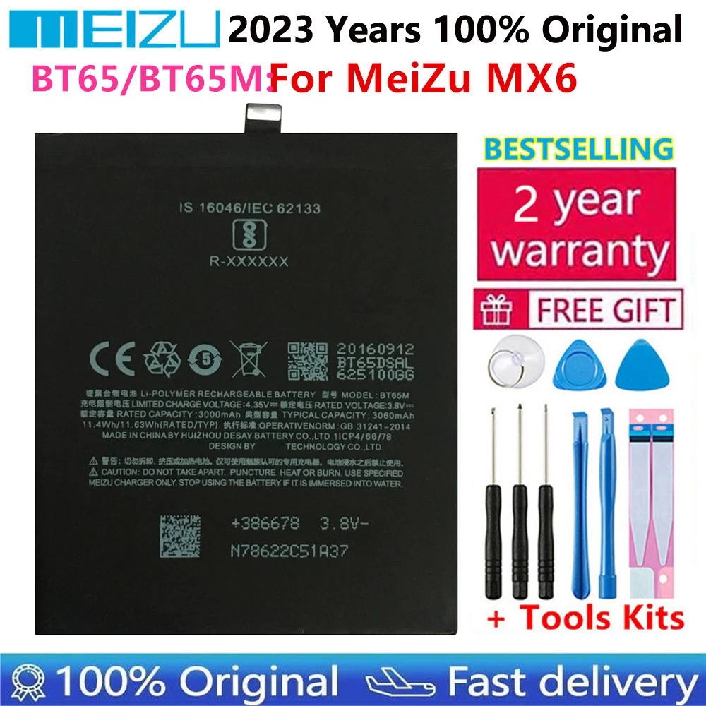 

100% Meizu Original Quality 3060mAh BT65 BT65M Li-ion Battery For MeiZu MX6 Mobile Phone Replacement Battery Batteries Bateria