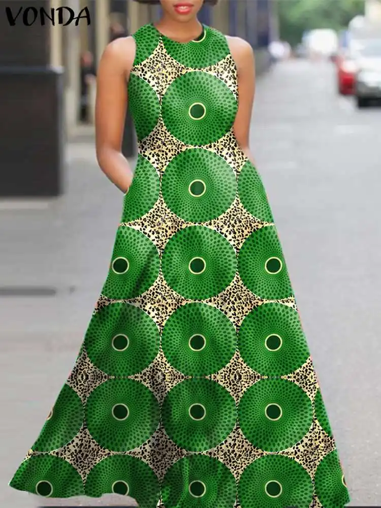 Женское платье-макси без рукавов с принтом